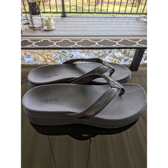 Vionic High Tide II Toe Post Navy Blue Patent Leather Sandal Women's size 11 NEW - Picture 7 of 9